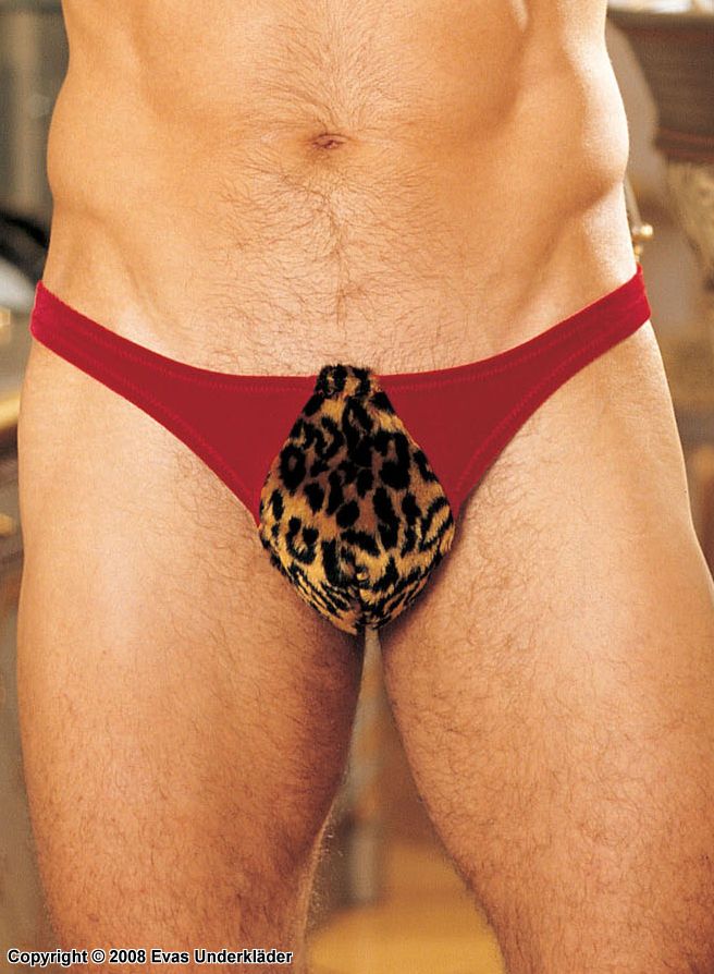 Male thong with leopard fur